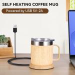Gifts for Women Men, Heated Coffee Mug with Lid, Temperature Control Mug 131°F, Birthday, Mother's Day, Father's Day, Christmas Gifts for Mom, Dad, Grandpa, Grandma, Wife, Husband (Bamboo, 12oz)