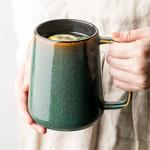 Extra Large Olive Green Coffee Mug with Spoon