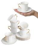 White Espresso Cups Set with Saucers, 6-Pack