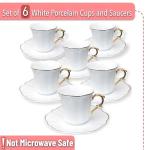 White Espresso Cups Set with Saucers, 6-Pack