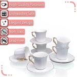 White Espresso Cups Set with Saucers, 6-Pack