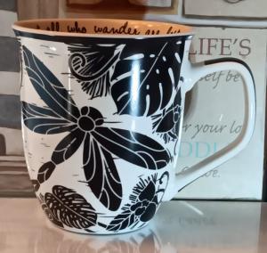 Karma Gifts 16 oz Black and White Boho Mug Dragonfly - Cute Coffee and Tea Mug - Ceramic Coffee Mugs for Women and Men