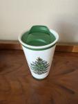 Spode Christmas Tree Travel Mug with Lid - 8 Oz Coffee Mug for Holiday Drinks, Dishwasher & Microwave Safe Ceramic Tumbler - Festive Christmas Design for On-The-Go (Christmas Tree)