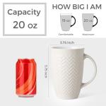 AmorArc Large Coffee Mugs Set of 6, 20oz Ceramic Tall Coffee Mugs Set with Textured Geometric Patterns for Coffee/Tea/Beer/Hot Cocoa, Dishwasher & Microwave Safe, Beige&Burgundy