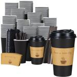 Lamosi 16OZ Coffee Cups, 16 Ounce To Go Cups with Lids, Stir Sticks and Sleeves, 16 Ounce Disposable Coffee Cups, 16 Ounce Black Hot Paper Cups for Home, Travel, Office (16OZ, 50 Pack)