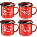 Festive Enamel Mugs - Christmas Coffee Cup Set