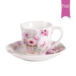 Purple Floral Porcelain Tea Cups and Saucers Set