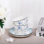 Blue Rose Tea Cup Set with Gold Trim