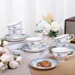 Blue Rose Tea Cup Set with Gold Trim