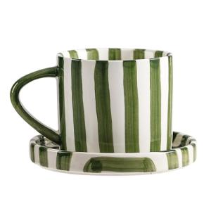 Hand-Painted Striped Espresso Mug and Saucer Set