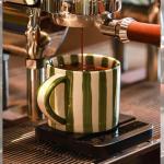Hand-Painted Striped Espresso Mug and Saucer Set