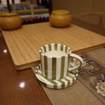 Hand-Painted Striped Espresso Mug and Saucer Set