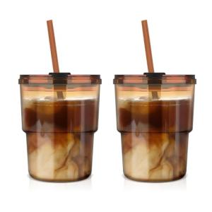 Reusable 13oz Tumbler with Straw and Lid (Amber 2 Pack)