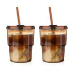 Reusable 13oz Tumbler with Straw and Lid (Amber 2 Pack)