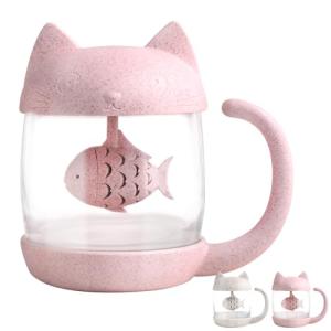 BigNoseDeer Cute Cat Tea Cup with Fish Infuser