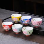 Chinese Ceramic Tea Cup Set with Floral Patterns