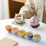 Chinese Ceramic Tea Cup Set with Floral Patterns