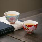Chinese Ceramic Tea Cup Set with Floral Patterns