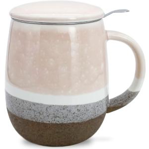YumKubis Ceramic Tea Mug with Infuser, Pink