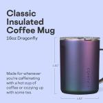 Corkcicle Triple Insulated Coffee Mug with Lid and Handle, Dragonfly, 16 oz – Stainless Steel Travel Mug Keeps Beverages Hot for 3+ Hours – Non-Slip, Easy-Grip, Spill-Resistant Tumbler