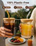 Cute Glass Iced Coffee Cup with Bamboo Lid
