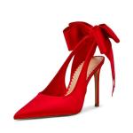 Steve Madden Women's Teacup Pump, Red Satin, 6