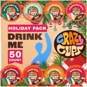 Crazy Cups Christmas Coffee Variety Pack, Holiday Sampler of Single Serve Flavored Coffee Pods For Keurig K Cup Machines, 50 Count - Great Holiday Gift