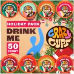 Crazy Cups Christmas Coffee Variety Pack, Holiday Sampler of Single Serve Flavored Coffee Pods For Keurig K Cup Machines, 50 Count - Great Holiday Gift
