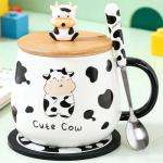 Arawat Cute Cow Coffe Mugs Gift with Lid and Spoon Cows Print Stuff Kitchen Decor 400ml Cow Ceramic Tea Coffee Mug Kawaii 3D Animal Cup Birthday Gifts Women Men Girls Animals Lovers