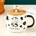 Arawat Cute Cow Coffe Mugs Gift with Lid and Spoon Cows Print Stuff Kitchen Decor 400ml Cow Ceramic Tea Coffee Mug Kawaii 3D Animal Cup Birthday Gifts Women Men Girls Animals Lovers