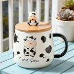 Arawat Cute Cow Coffe Mugs Gift with Lid and Spoon Cows Print Stuff Kitchen Decor 400ml Cow Ceramic Tea Coffee Mug Kawaii 3D Animal Cup Birthday Gifts Women Men Girls Animals Lovers