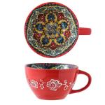 Bohemian Hand-Painted Red Ceramic Coffee Mug