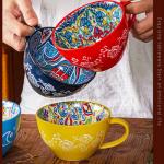 Bohemian Hand-Painted Red Ceramic Coffee Mug