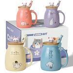 Adorable Cat Mug Set with Fish Spoons 4pcs