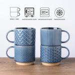 Stackable Ceramic Coffee Mugs Set of 4 - Blue