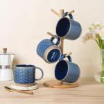 Stackable Ceramic Coffee Mugs Set of 4 - Blue