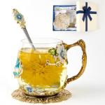Butterfly Daisy Glass Tea Cup and Spoon Set
