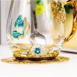 Butterfly Daisy Glass Tea Cup and Spoon Set