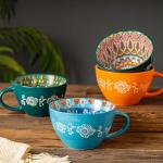 Bohemian Hand-Painted Ceramic Mug 15 Oz
