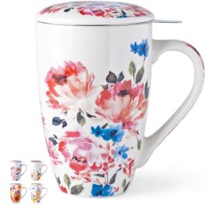 GBHOME Tea Mug with Infuser and Lid, 18 Ounce large Ceramic Loose Leaf Tea Cup,Microwave, Dishwasher Safe Tea Steeping Mug,Pefect Gift For Tea Lover.