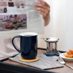 Navy Blue Porcelain Tea Mug with Infuser