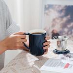 Navy Blue Porcelain Tea Mug with Infuser