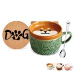 Cute Kawaii Dog Mug,Dog Coffee Mugs with Lids,Novelty Animal Coffee Ceramic Tea Cup Dessert Saucer Set,Christmas Birthday Presents for Girls Friend Kids,Dog lovers gifts for women
