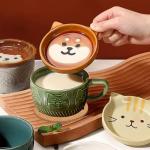 Cute Kawaii Dog Mug,Dog Coffee Mugs with Lids,Novelty Animal Coffee Ceramic Tea Cup Dessert Saucer Set,Christmas Birthday Presents for Girls Friend Kids,Dog lovers gifts for women