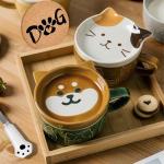 Cute Kawaii Dog Mug,Dog Coffee Mugs with Lids,Novelty Animal Coffee Ceramic Tea Cup Dessert Saucer Set,Christmas Birthday Presents for Girls Friend Kids,Dog lovers gifts for women