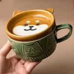 Cute Kawaii Dog Mug,Dog Coffee Mugs with Lids,Novelty Animal Coffee Ceramic Tea Cup Dessert Saucer Set,Christmas Birthday Presents for Girls Friend Kids,Dog lovers gifts for women