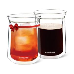 ovalware Double Wall Single Lip Insulated Glass Cup, Set of 2 (12oz / 350ml) - Borosilicate Glass For Coffee, Tea, Whiskey, Cocktails & All Beverages - Minimalistic & Durable Double-Wall Drinking Mug