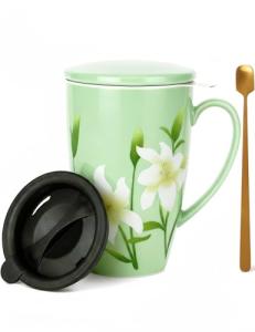 Large 17 OZ Ceramic Tea Infuser Mug - Green