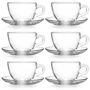 Tosnail 6-Pack Glass Tea Cups and Saucers