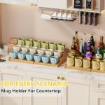 Hongtamoya 3-Tier Expandable Bamboo Mug Holder For Countertop Coffee Cup Holder Display Mug Organizer Mug Rack for Coffee Bar Organizer Mug Shelf for Cabinet for Kitchen, Home